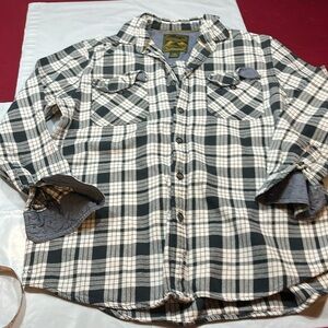 Anchorage BLUE WHITE plaid Flannel Shirt Button UP Long Sleeve Pockets blue cuff